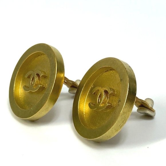 Authentic CHANEL CC CC Mark vintage Circle Round 94P Earrings Gold Plated Gold - Picture 9 of 11